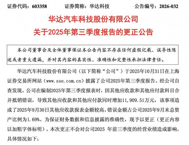19亿元差错引关注 华达科技更正三季报背后，上半年盈转亏何以发生？